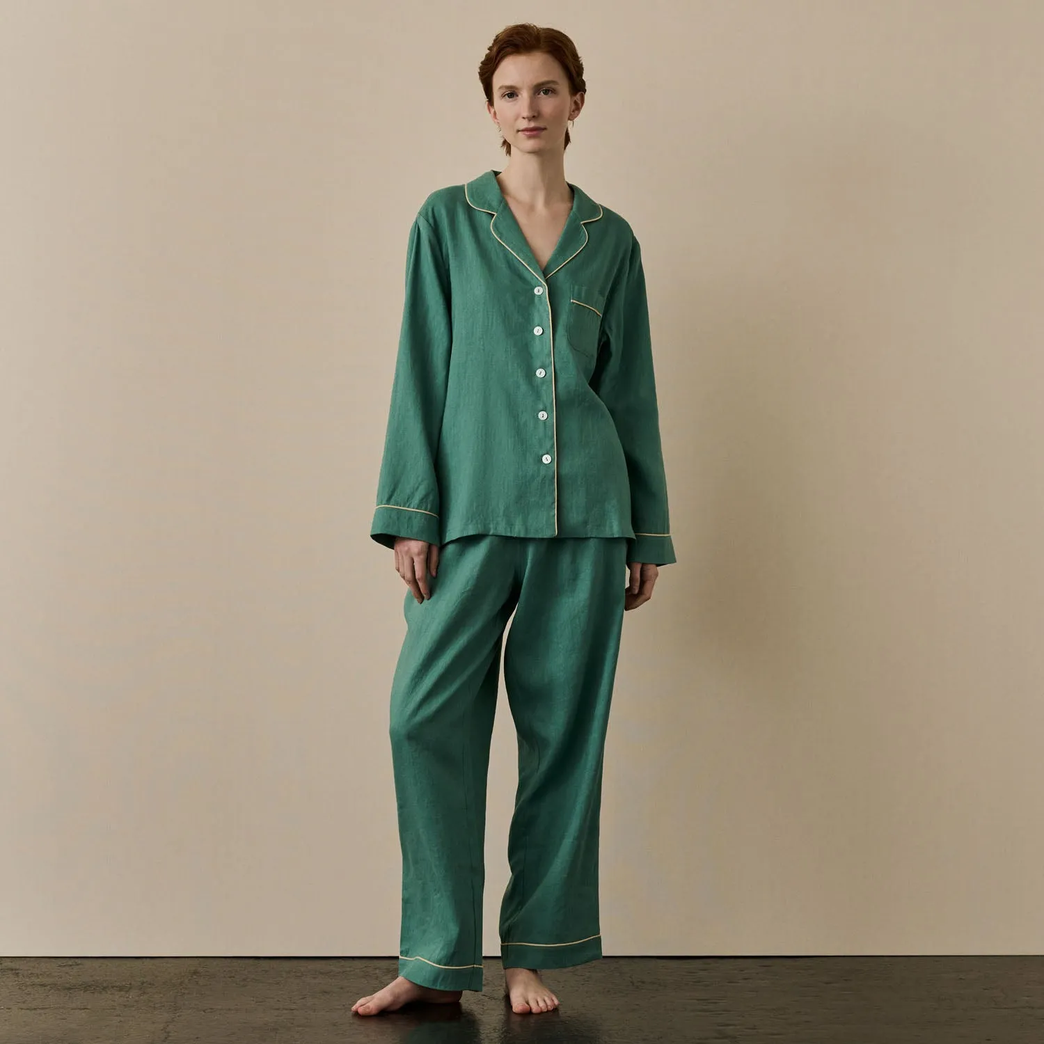 Tranquil Green Linen Women's Pyjama Trouser Set