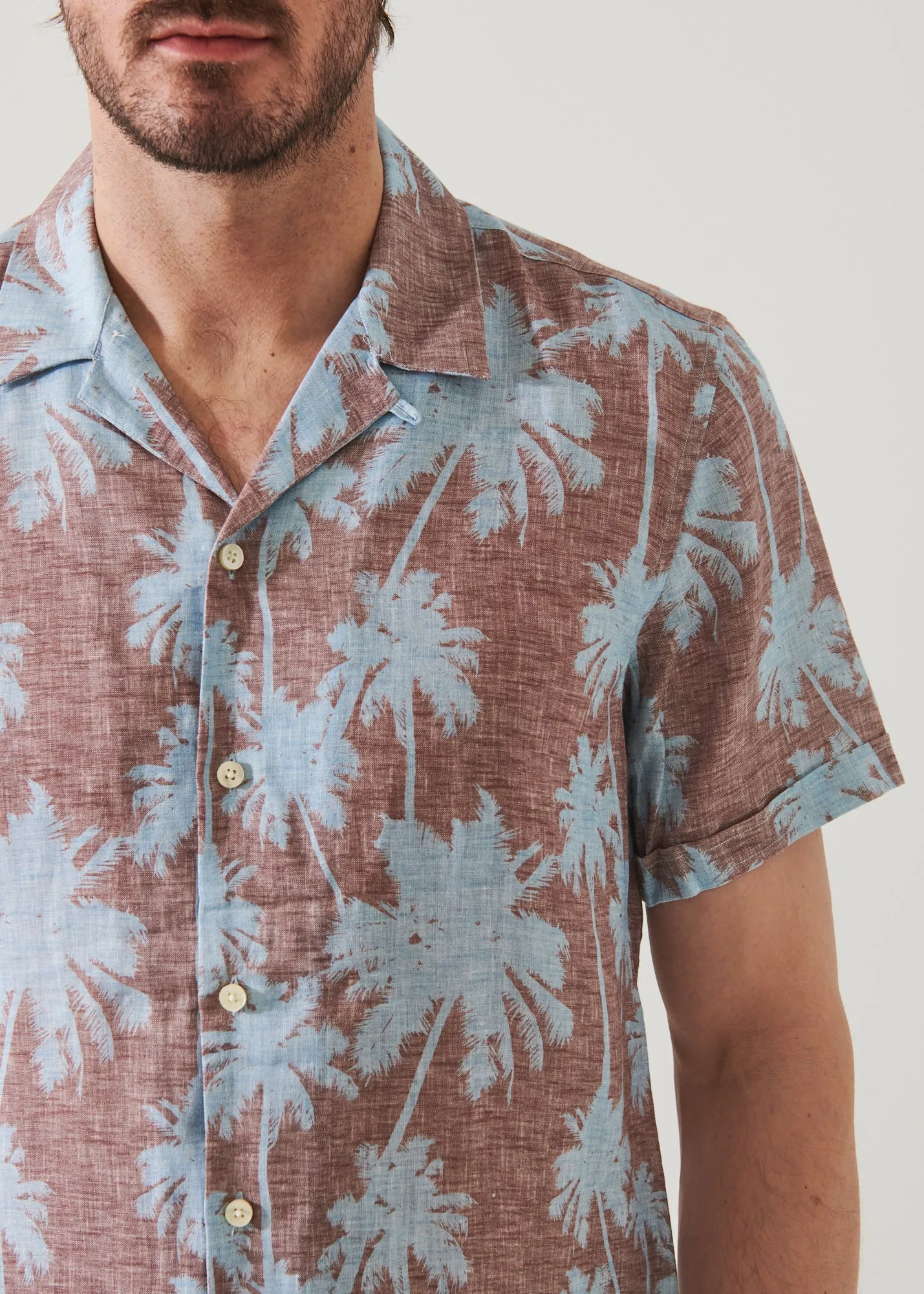 TROPICAL PRINT CAMP COLLAR LINEN SHIRT