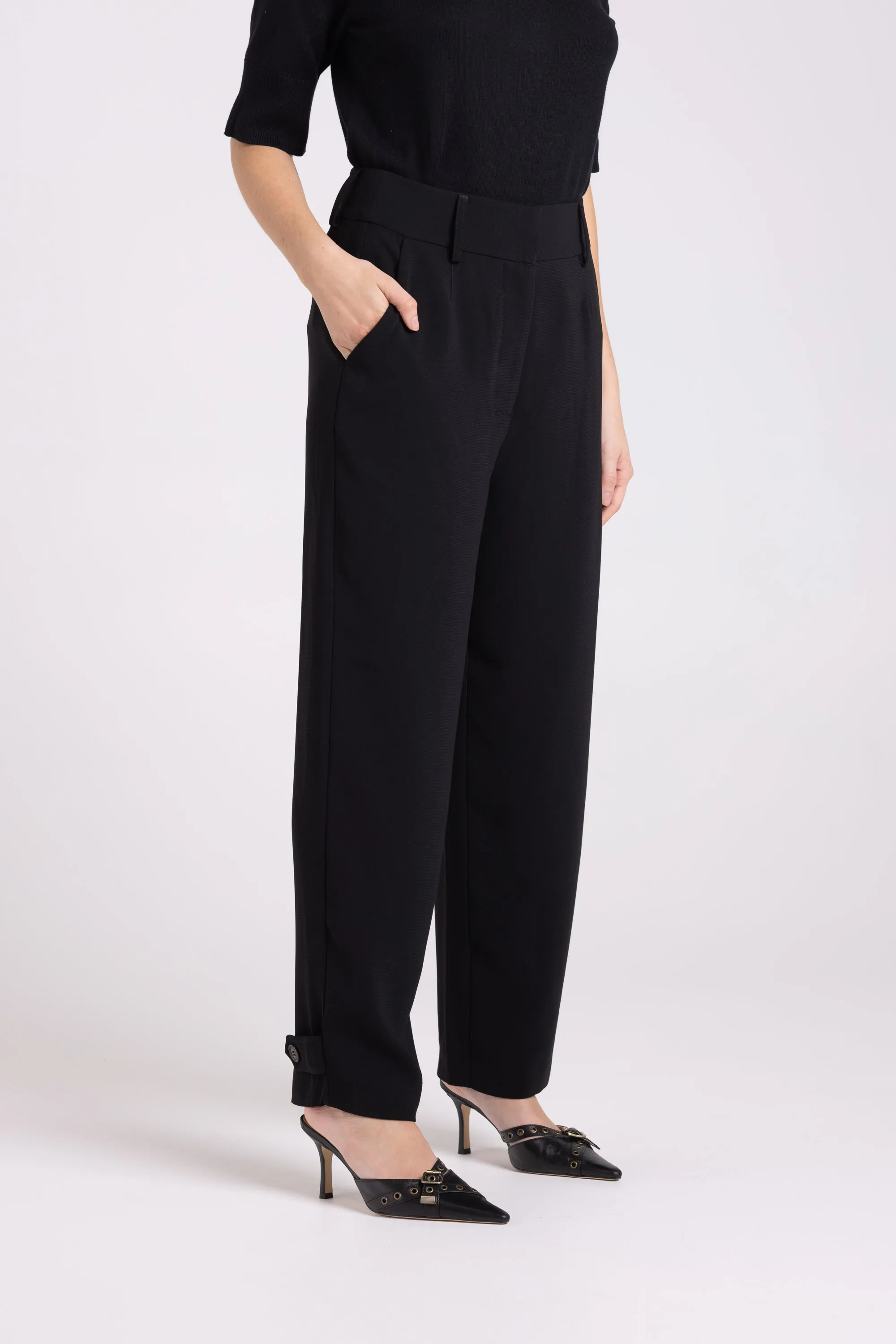 Two T's 7/8 Pants with Leg Tab - Black