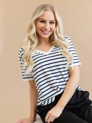 V-Neck Short Sleeve Striped Sweater