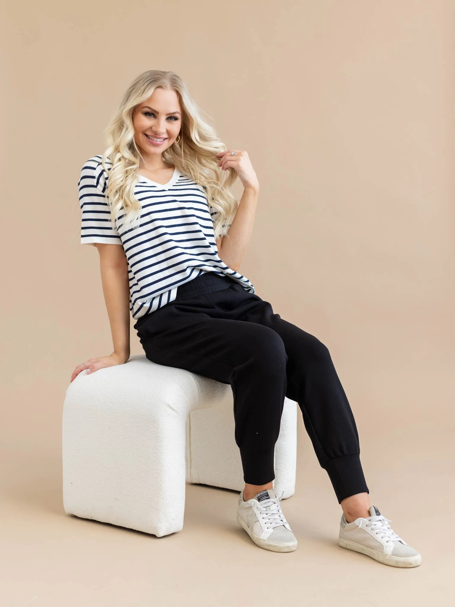 V-Neck Short Sleeve Striped Sweater