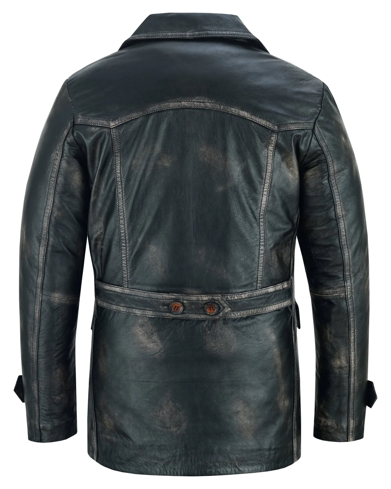 Vintage Brown Men's Leather Jacket - Double Breasted Dr. Who Kriegsmarine Style