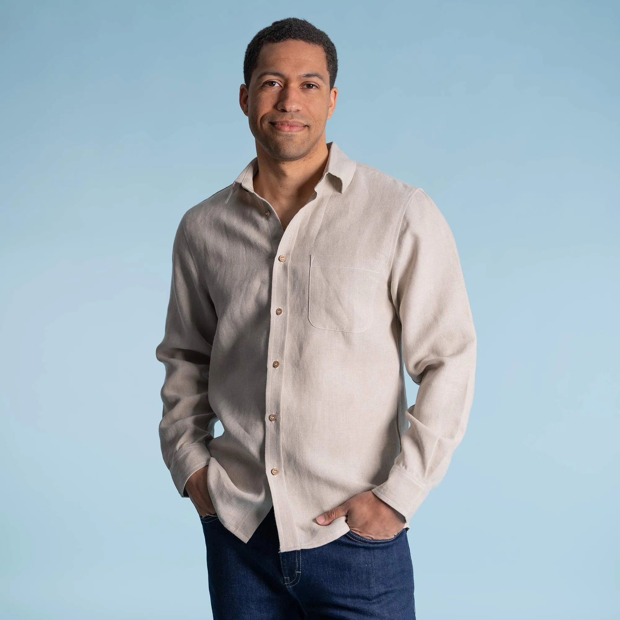 WELLINGTON 100% Organic Linen Shirt (OC Thread, Coconut Buttons, Synthetics-free) (100% Biodegradable)
