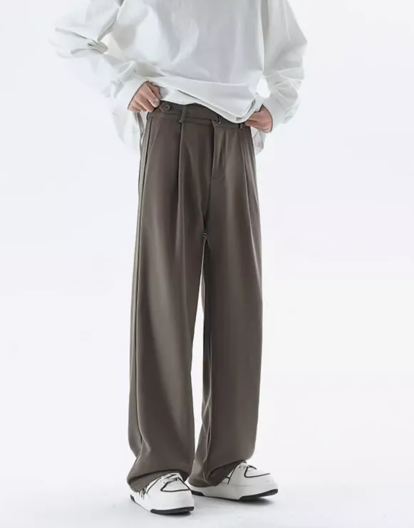 Wide Leg Tailored Lightweight Trousers with Belt Detail