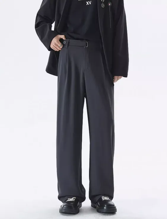 Wide Leg Tailored Lightweight Trousers with Belt Detail