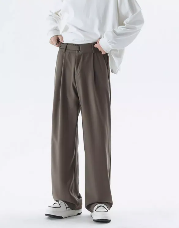 Wide Leg Tailored Lightweight Trousers with Belt Detail