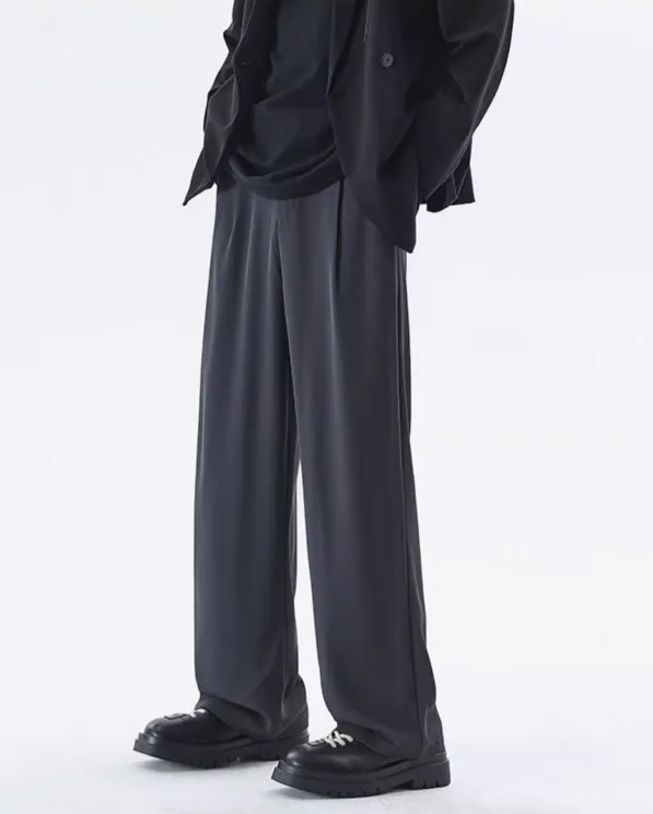 Wide Leg Tailored Lightweight Trousers with Belt Detail