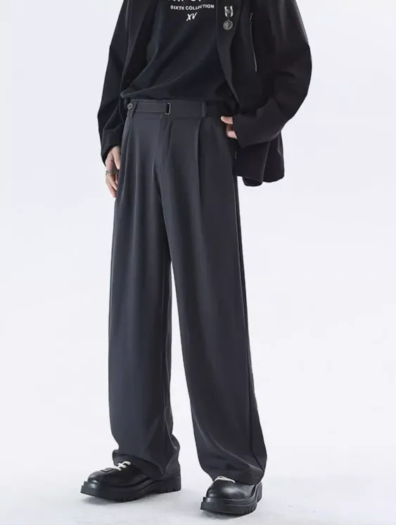 Wide Leg Tailored Lightweight Trousers with Belt Detail