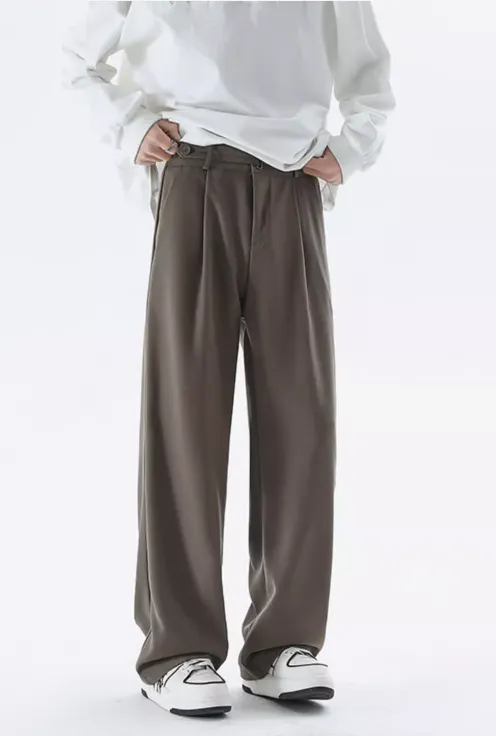 Wide Leg Tailored Lightweight Trousers with Belt Detail