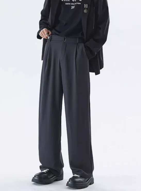 Wide Leg Tailored Lightweight Trousers with Belt Detail