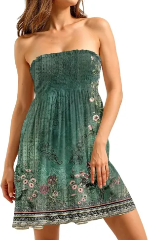 Women's 2025 Summer Tube Dresses Sexy Off Shoulder Floral Mini Dress Beach Vacation Outfit Dress Fashion