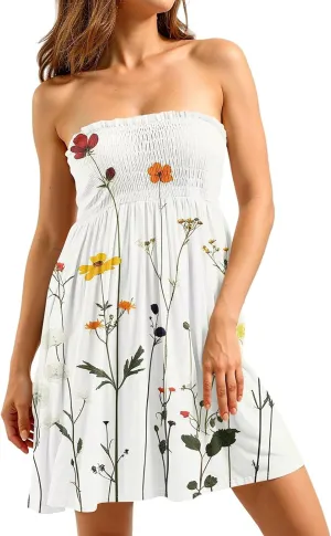 Women's 2025 Summer Tube Dresses Sexy Off Shoulder Floral Mini Dress Beach Vacation Outfit Dress Fashion