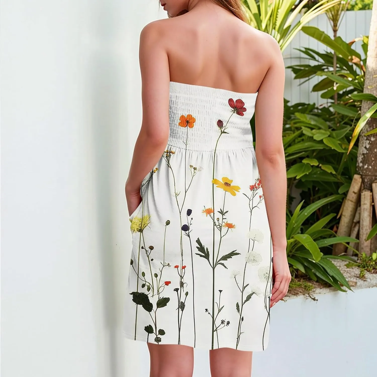 Women's 2025 Summer Tube Dresses Sexy Off Shoulder Floral Mini Dress Beach Vacation Outfit Dress Fashion