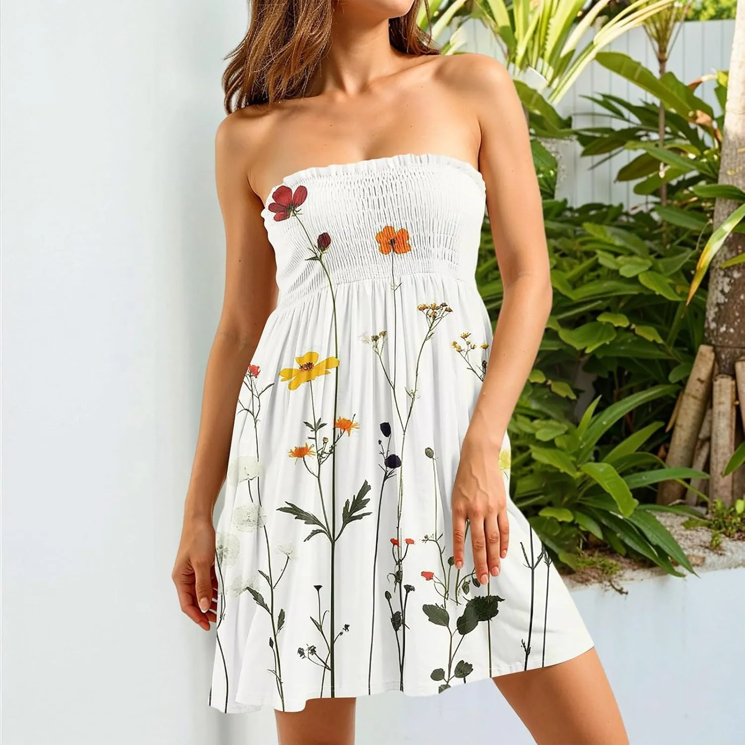 Women's 2025 Summer Tube Dresses Sexy Off Shoulder Floral Mini Dress Beach Vacation Outfit Dress Fashion