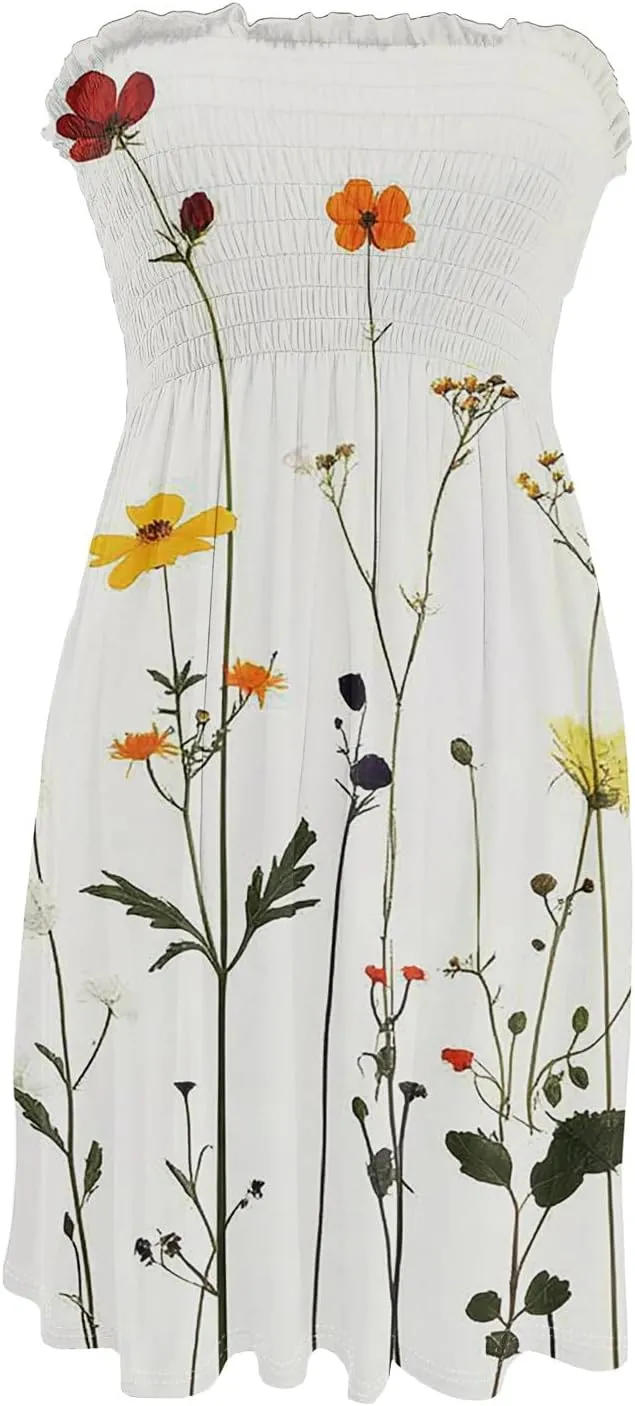 Women's 2025 Summer Tube Dresses Sexy Off Shoulder Floral Mini Dress Beach Vacation Outfit Dress Fashion