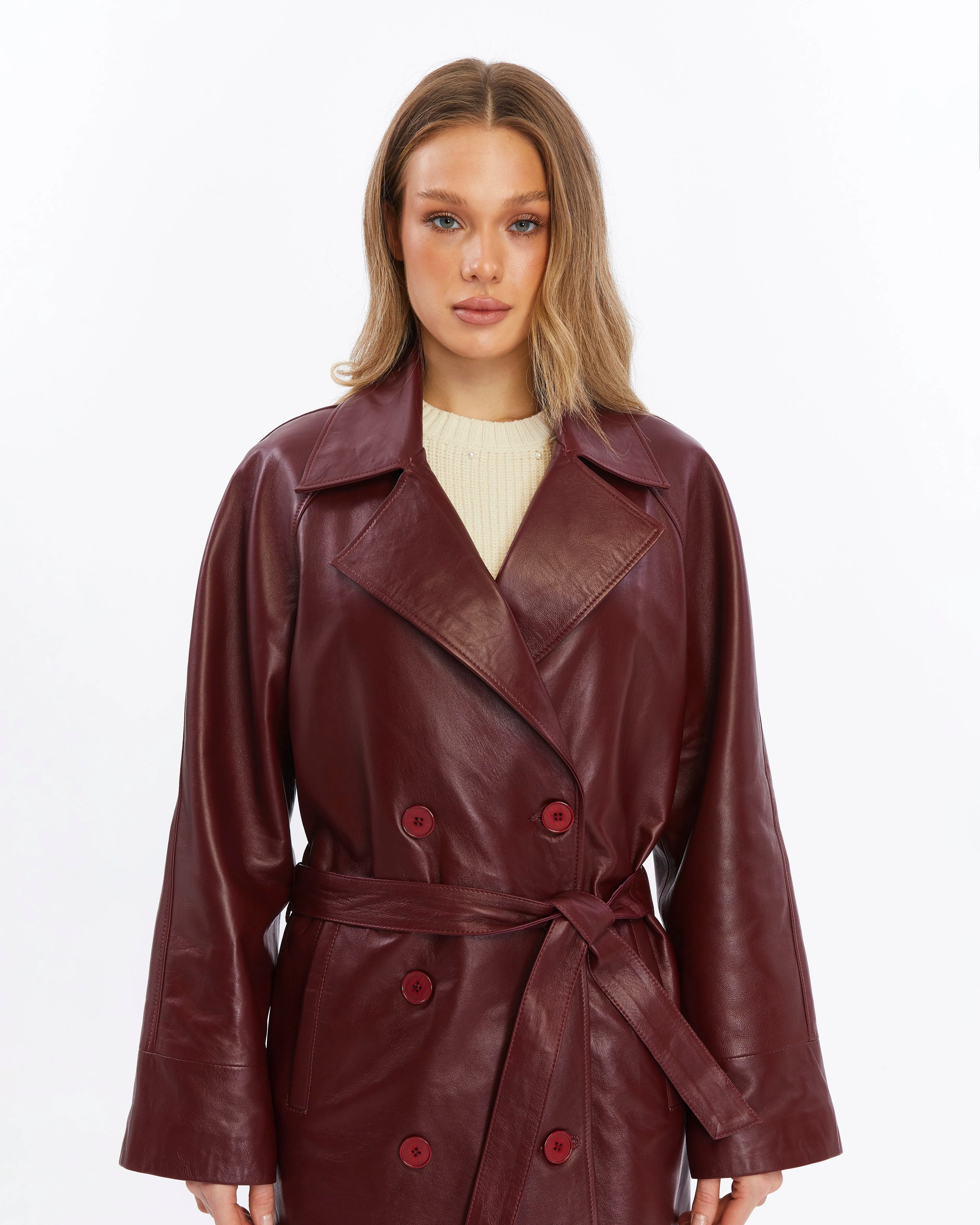 Women's Genuine Leather Trench Coat