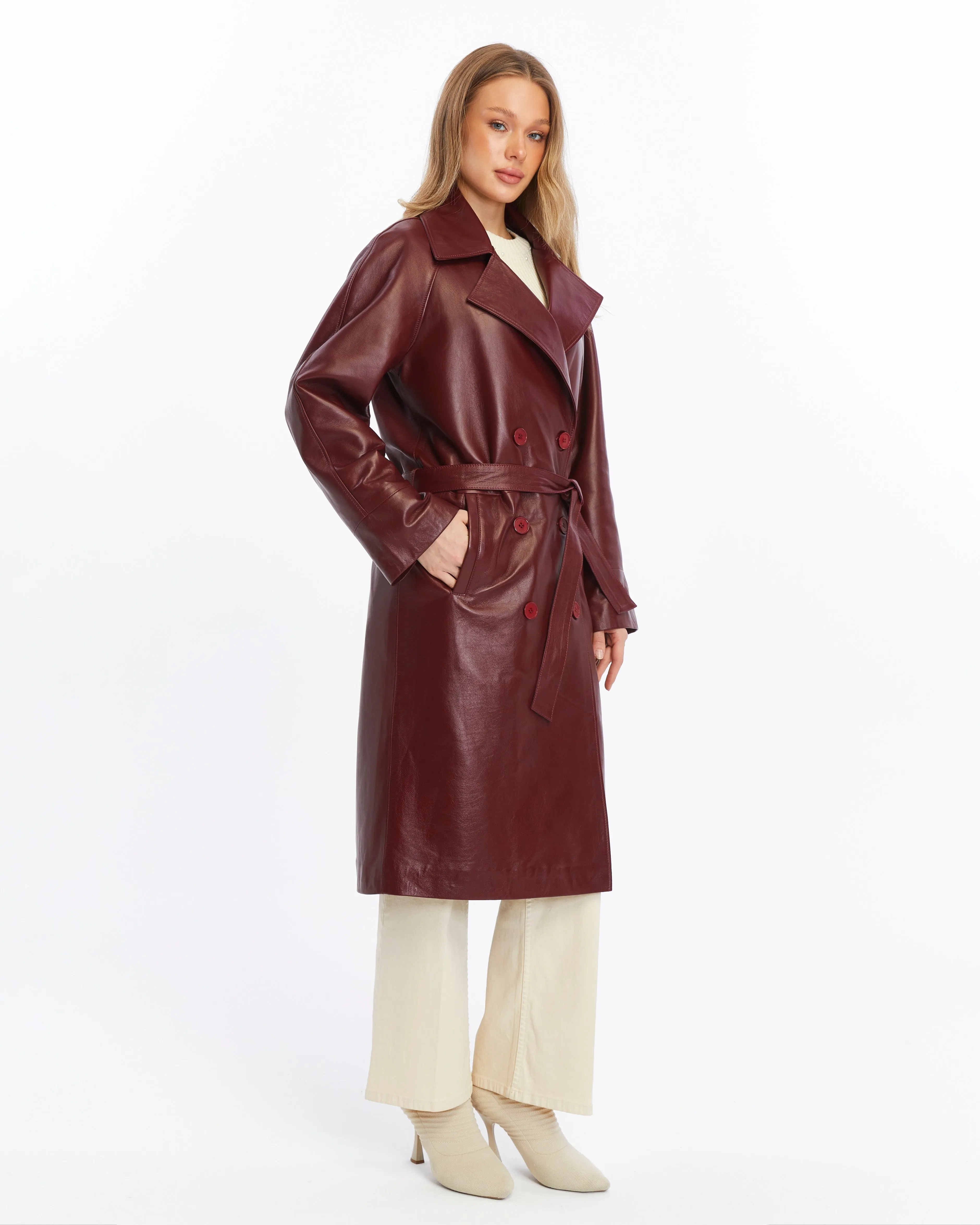 Women's Genuine Leather Trench Coat