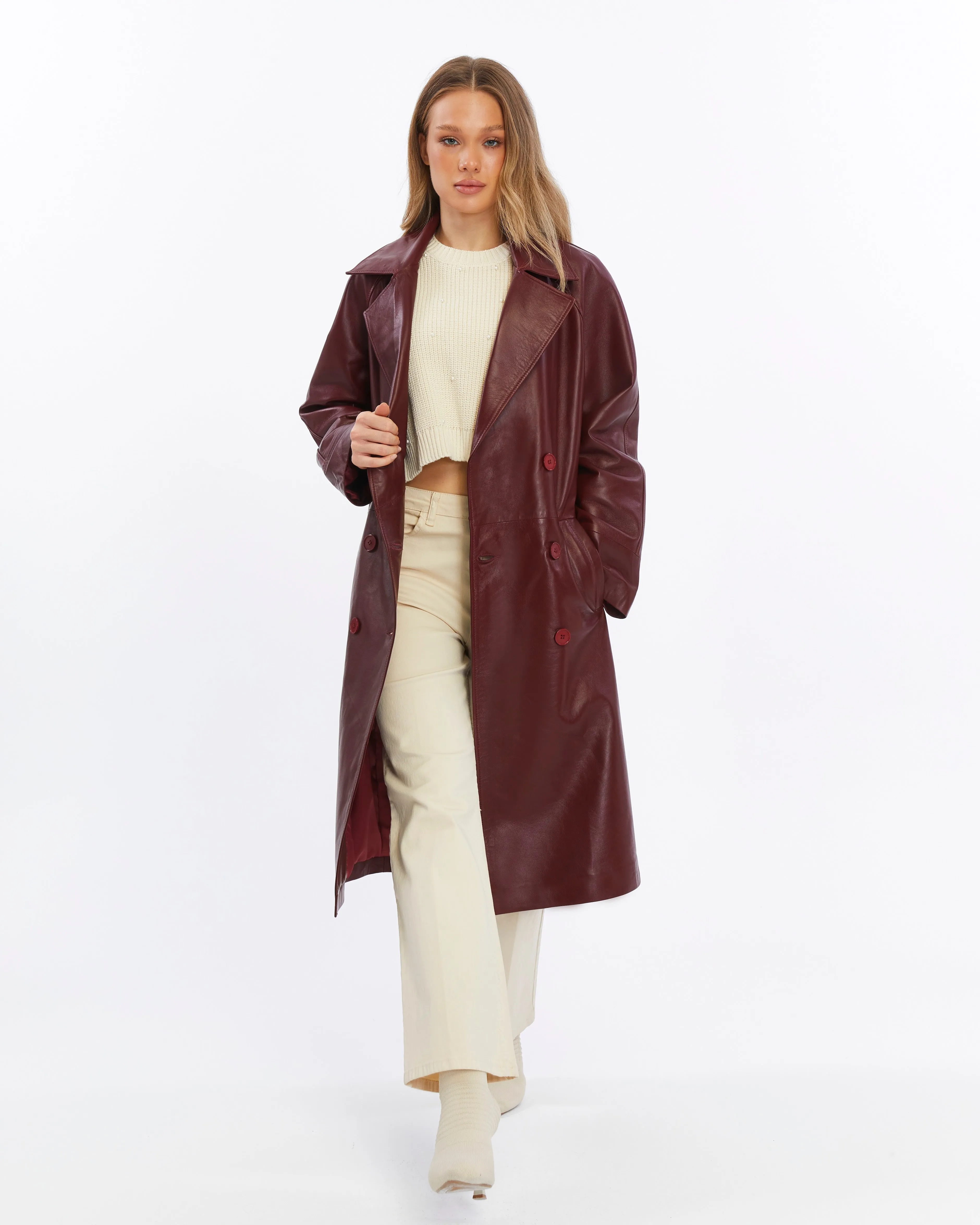 Women's Genuine Leather Trench Coat