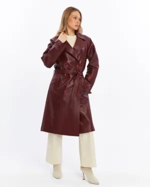 Women's Genuine Leather Trench Coat