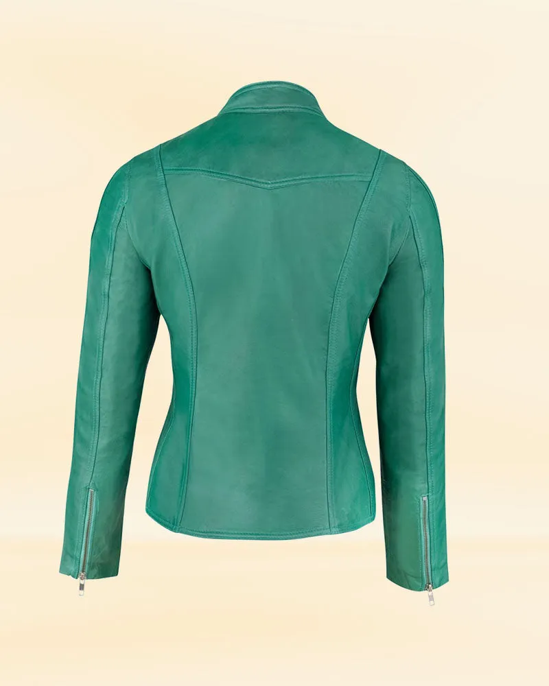 Women's Green Leather Jacket | Green Biker Jacket