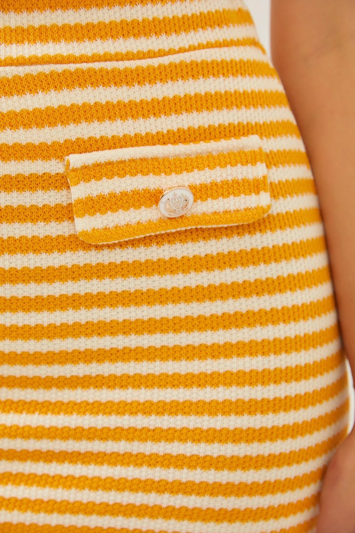 Yellow Front Pocket Detail Mini Skirt