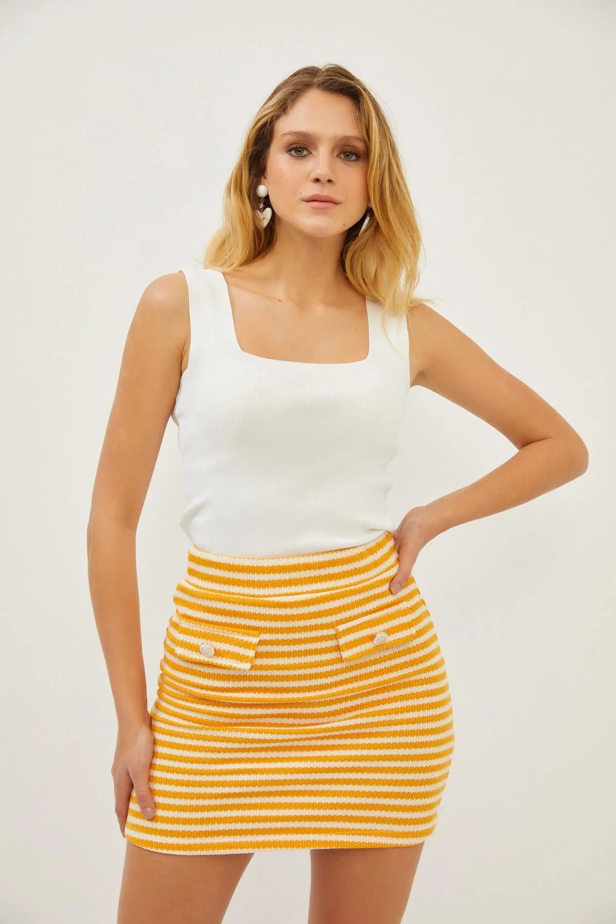 Yellow Front Pocket Detail Mini Skirt